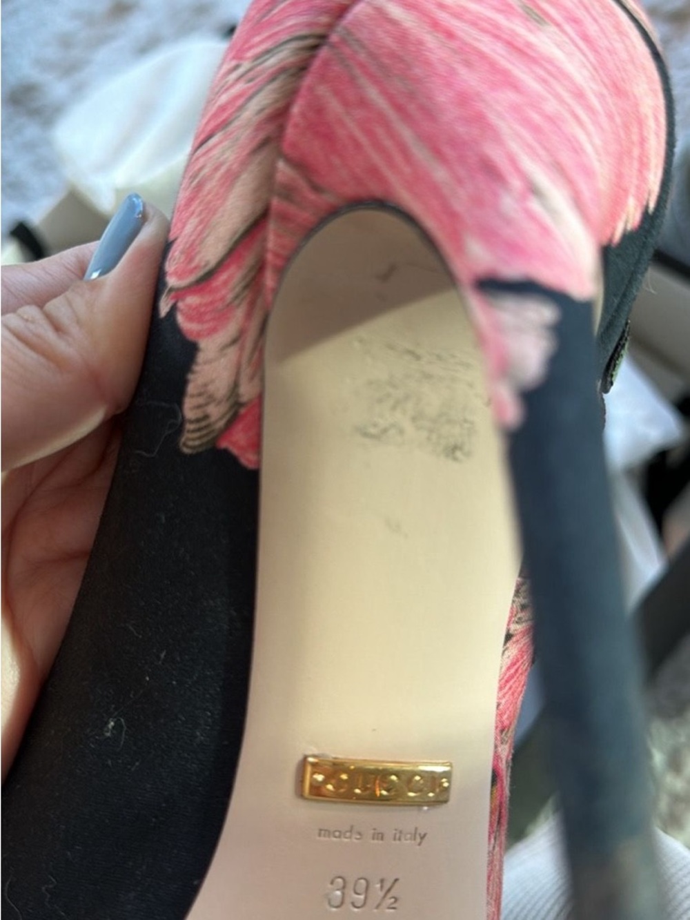 Gucci Black Floral Embroidered Pink & Green Stiletto Pumps - Picture 5 of 5